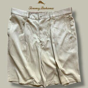 Tommy Bahama Men’s 100% Silk Pleated Khaki Tan Shorts Beach Vacation | Sz 33